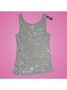 Ladies Old Navy Gray Sequined Sleeveless Tank Top Size Large